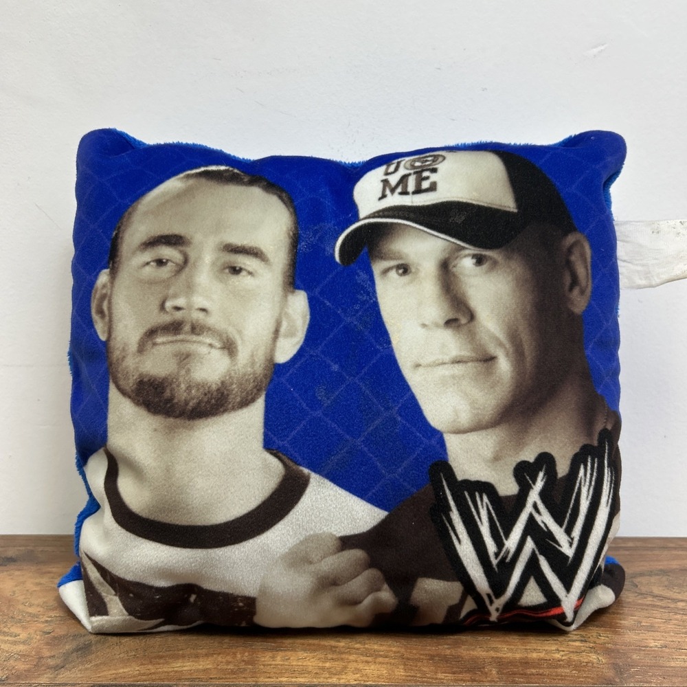 2012 WWE Wrestling John Cena CM Punk 10x10 THROW PILLOW Blue Plush ***